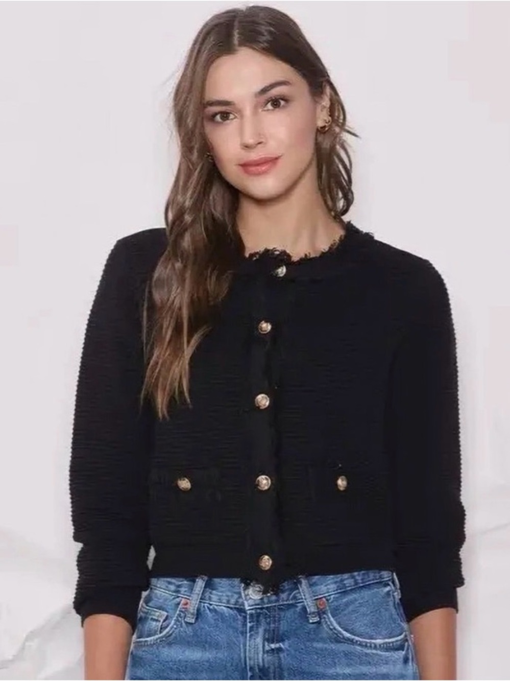 Able Black Button-Front Cardigan